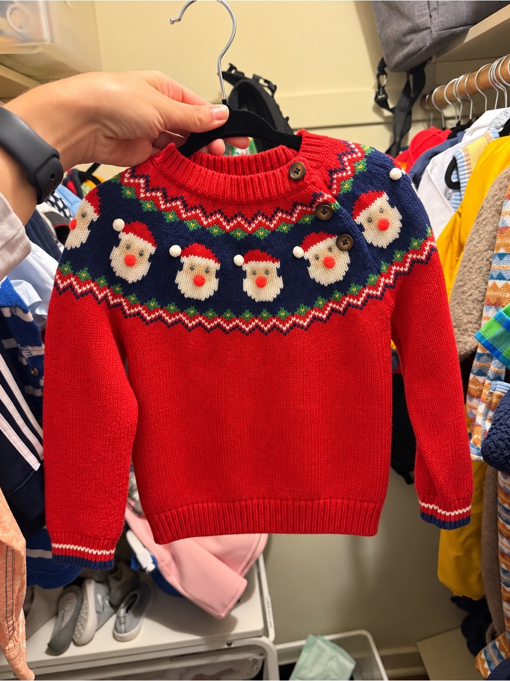 Baby Boden Red and Navy Santa Yoke Knit Sweater